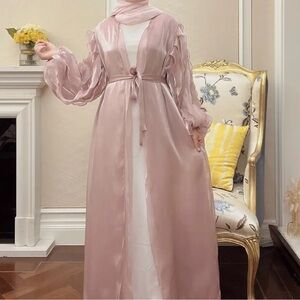 Elegant Pink Sheer Long Cardigan